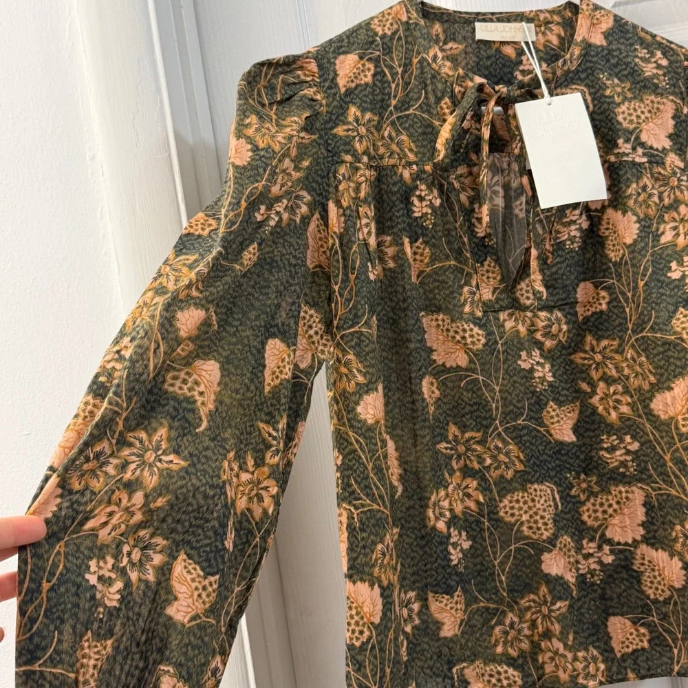 Ulla Johnson Tillie Blouse Balsam Green Floral Cotton Viscose Size 8 NEW Fall